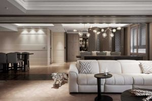 皮革沙發(fā)大理石地板水晶吊頂效果圖